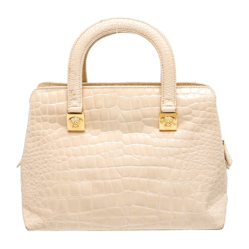 Gianni Versace Cream Crocodile-Embossed Satchel Handbag